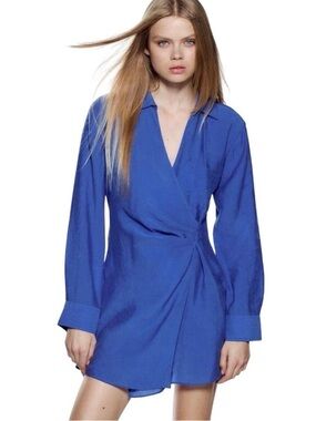 Zara Royal Blue Long-Sleeve Wrap Dress